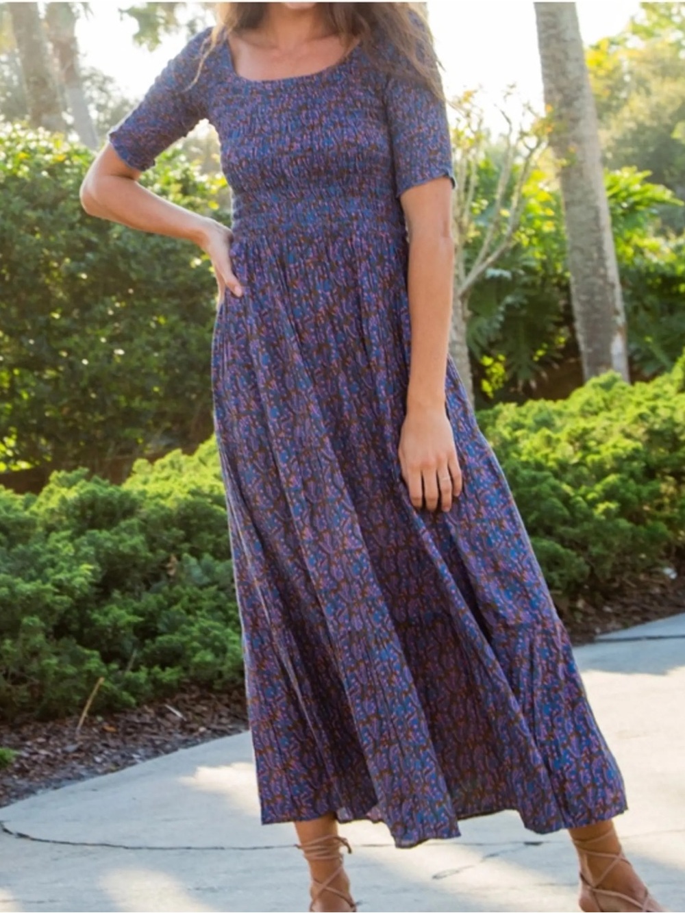 NATURAL LIFE Esme Boho Blue Floral Smocked Maxi Dress